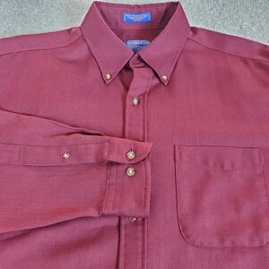 Sir Pendleton Men's Button Down Shirt LARGE LONG Burgundy Long Sleeve Wool